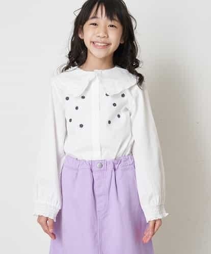KJBDQ20039 a.v.v KIDS [140-150]フリルビッグカラーフラワー刺繍ブラウス