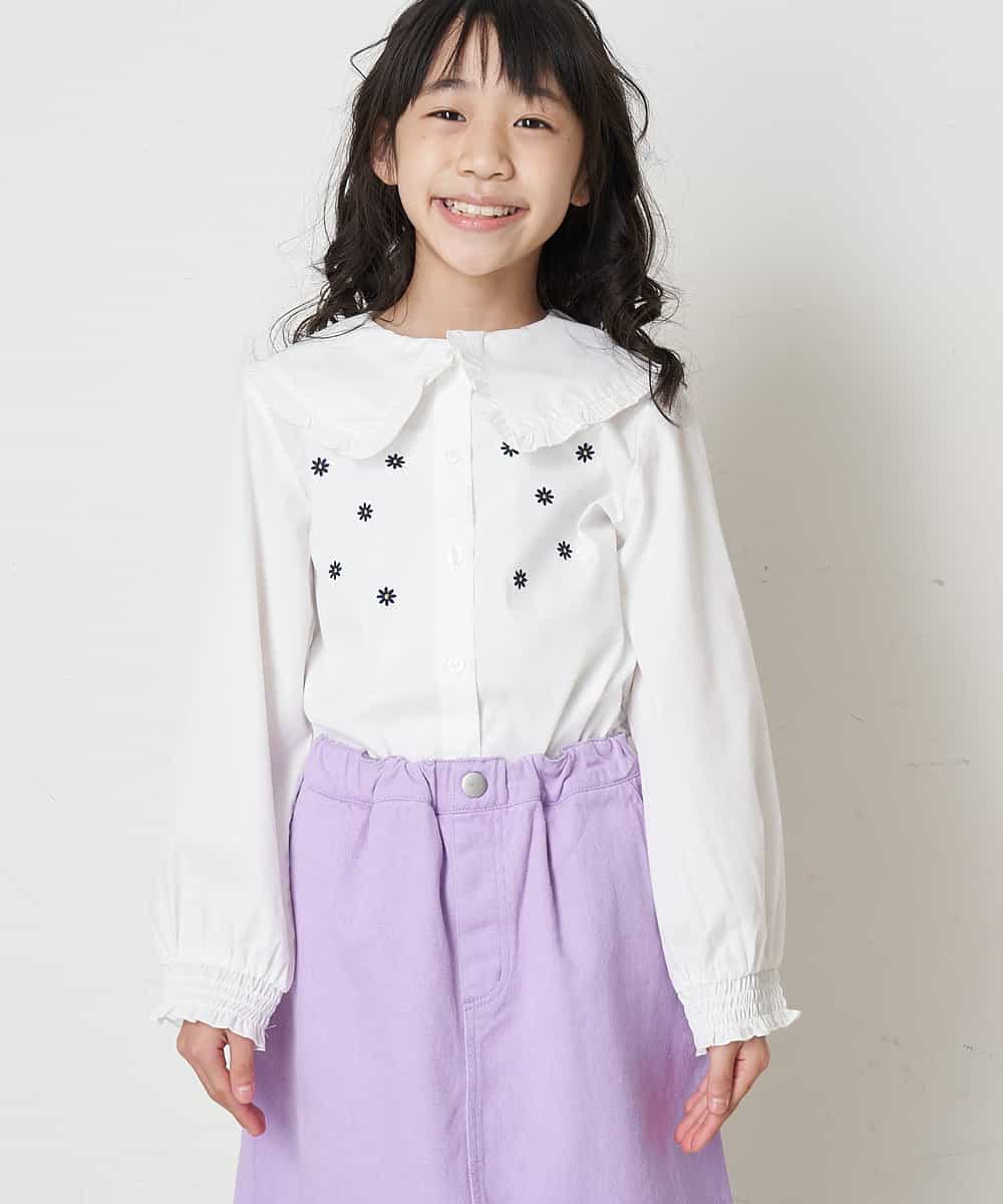 KJBDR20044 a.v.v KIDS(アー・ヴェ・ヴェ) [160]フリルビッグカラーフラワー刺繍ブラウス ホワイト