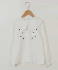 KJBDR20044 a.v.v KIDS(アー・ヴェ・ヴェ) [160]フリルビッグカラーフラワー刺繍ブラウス ホワイト