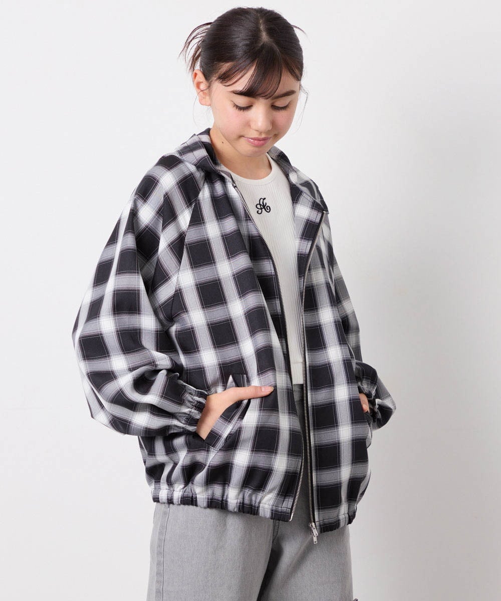 KJBED30049 a.v.v KIDS(アー・ヴェ・ヴェ) [130-160]フーディーチェックシャツブルゾン ブラック