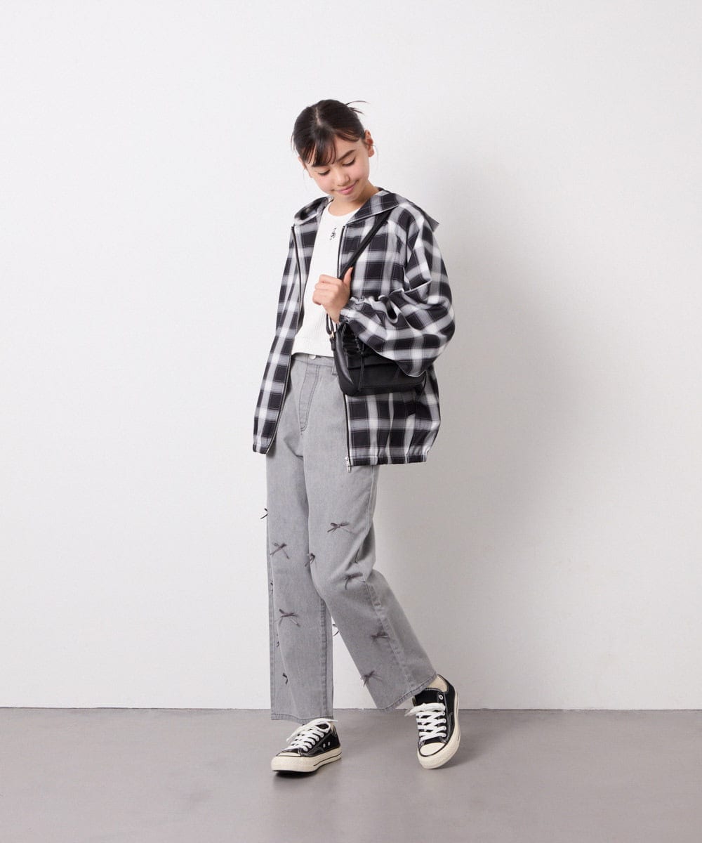 KJBED30049 a.v.v KIDS(アー・ヴェ・ヴェ) [130-160]フーディーチェックシャツブルゾン ブラック