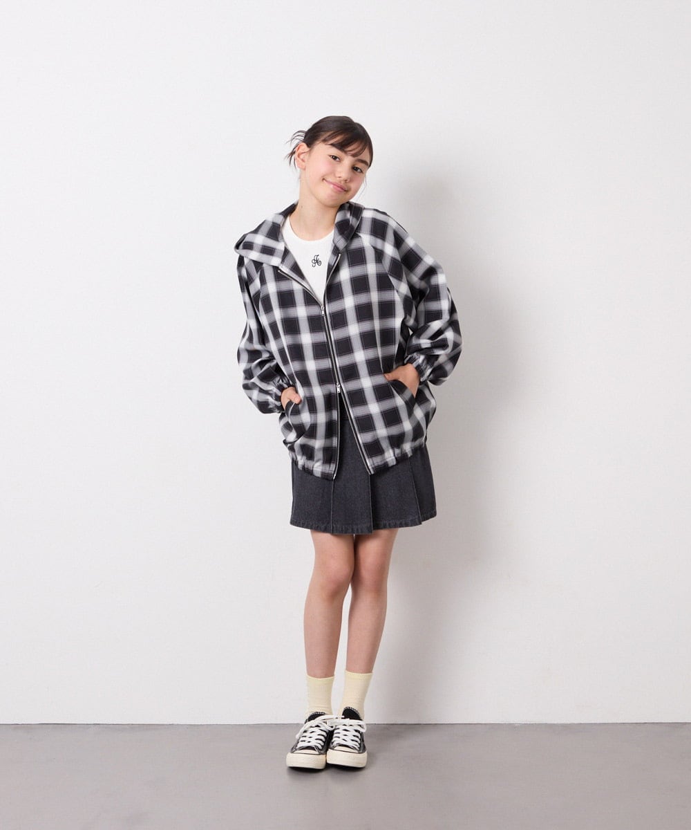 KJBED30049 a.v.v KIDS(アー・ヴェ・ヴェ) [130-160]フーディーチェックシャツブルゾン ブラック
