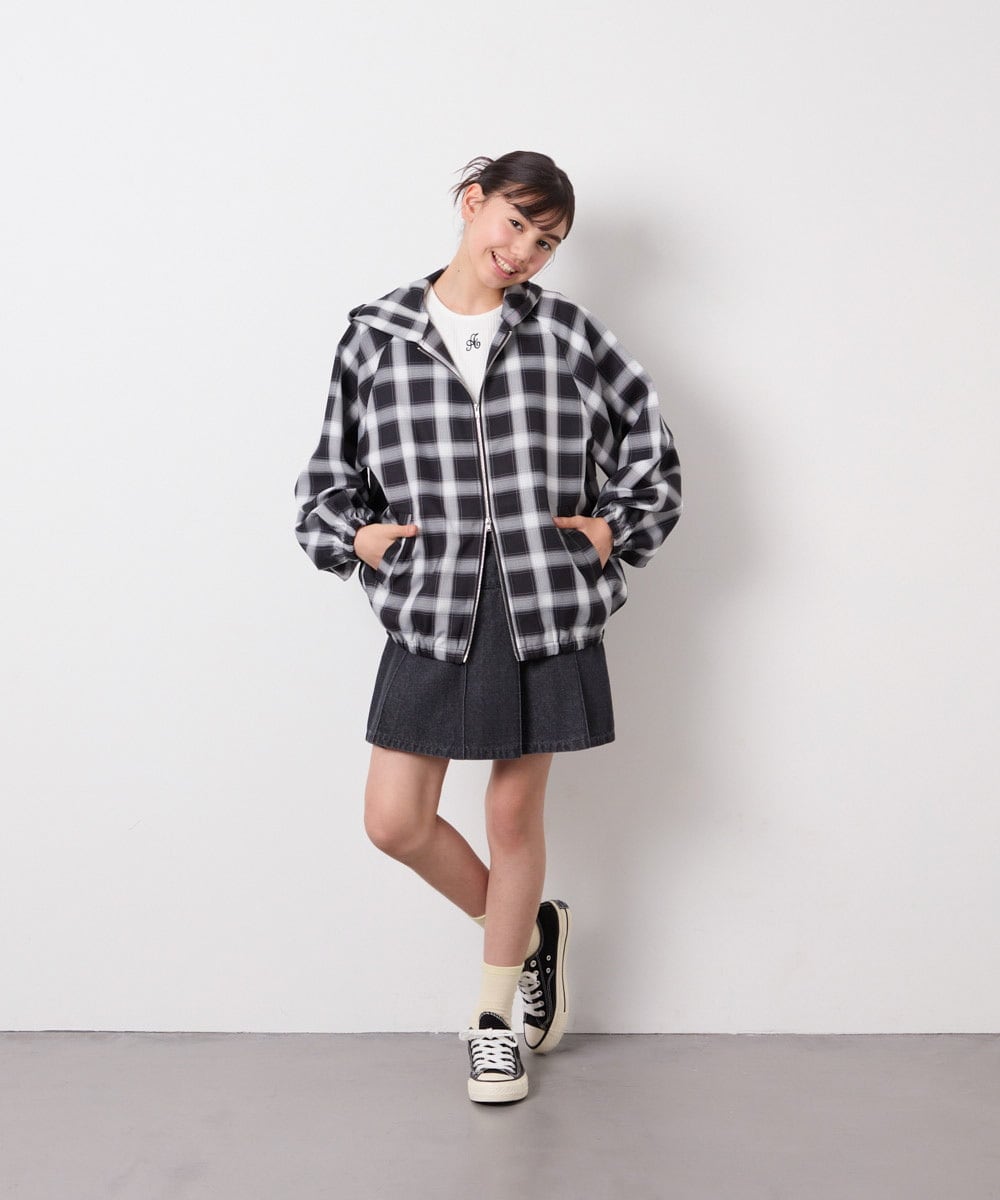KJBED30049 a.v.v KIDS(アー・ヴェ・ヴェ) [130-160]フーディーチェックシャツブルゾン ブラック