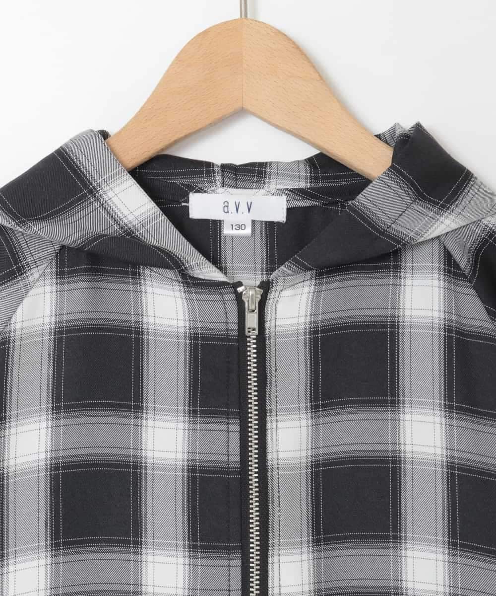 KJBED30049 a.v.v KIDS(アー・ヴェ・ヴェ) [130-160]フーディーチェックシャツブルゾン ブラック