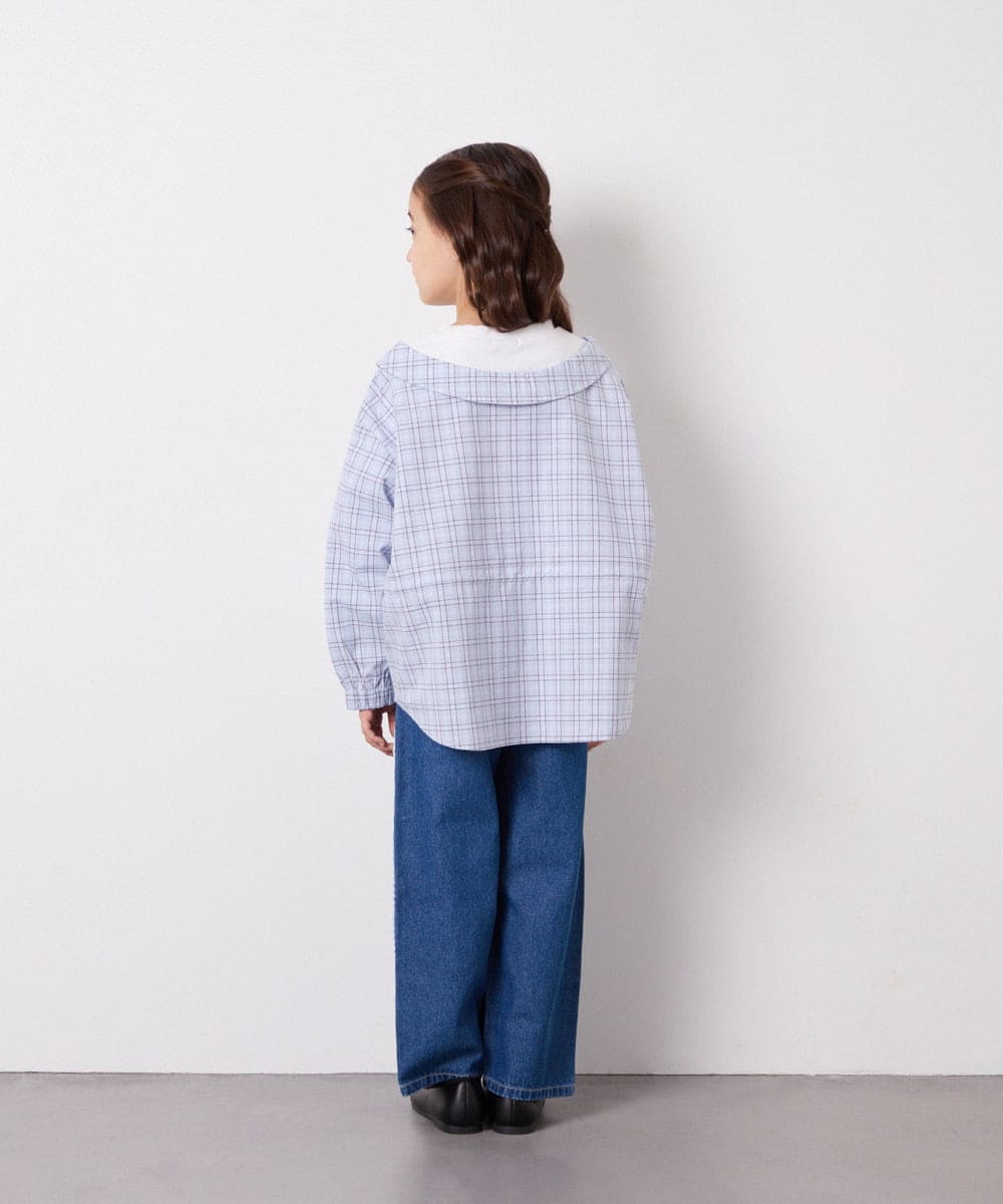 KJBED31039 a.v.v KIDS(アー・ヴェ・ヴェ) [130-160]スプリングチェックレイヤード風ブラウス ライトブルー