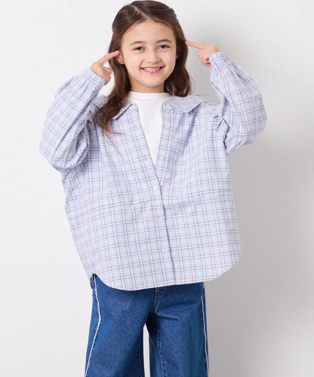 KJBED31039 a.v.v KIDS(アー・ヴェ・ヴェ) [130-160]スプリングチェックレイヤード風ブラウス ライトブルー
