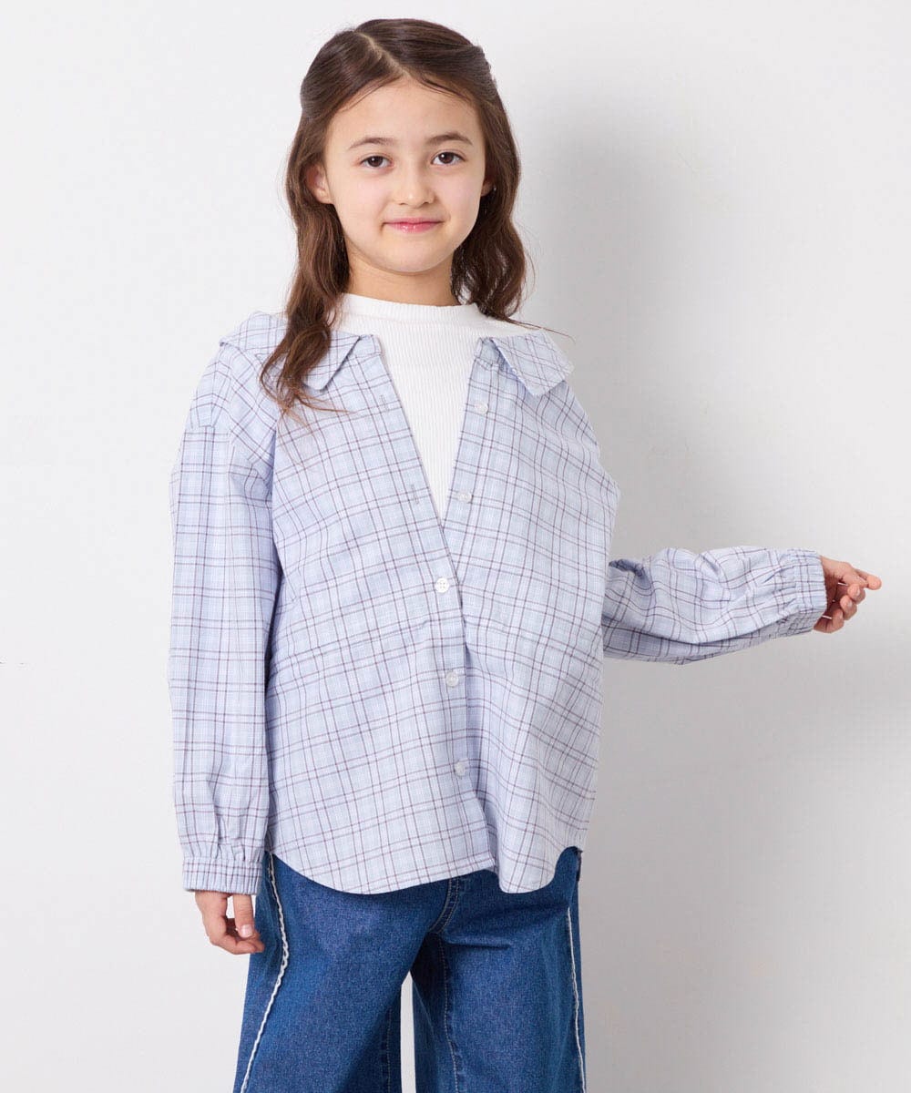 KJBED31039 a.v.v KIDS(アー・ヴェ・ヴェ) [130-160]スプリングチェックレイヤード風ブラウス ライトブルー