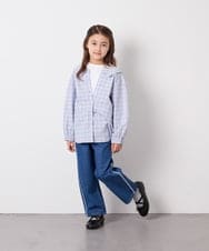 KJBED31039 a.v.v KIDS(アー・ヴェ・ヴェ) [130-160]スプリングチェックレイヤード風ブラウス ライトブルー