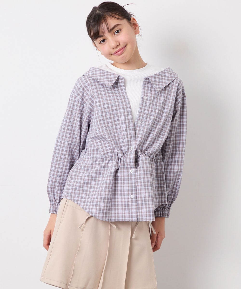 KJBED31039 a.v.v KIDS(アー・ヴェ・ヴェ) [130-160]スプリングチェックレイヤード風ブラウス グレー