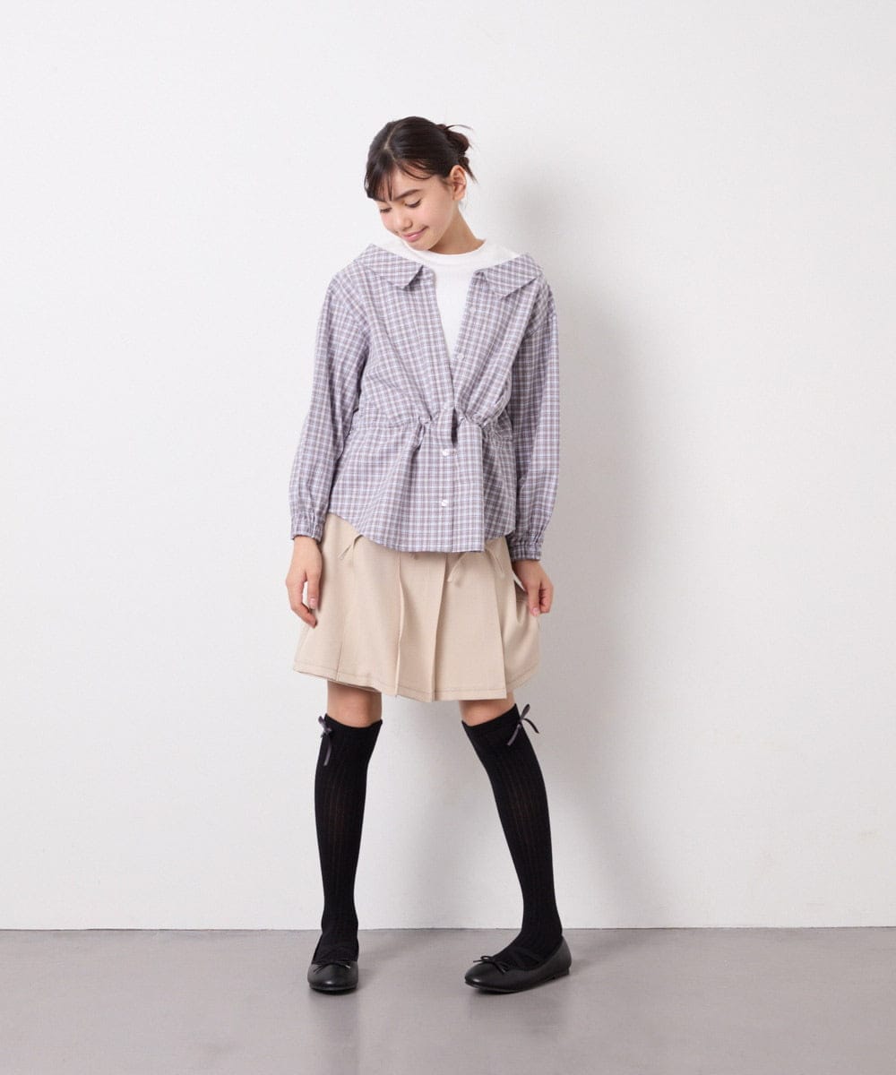 KJBED31039 a.v.v KIDS(アー・ヴェ・ヴェ) [130-160]スプリングチェックレイヤード風ブラウス グレー