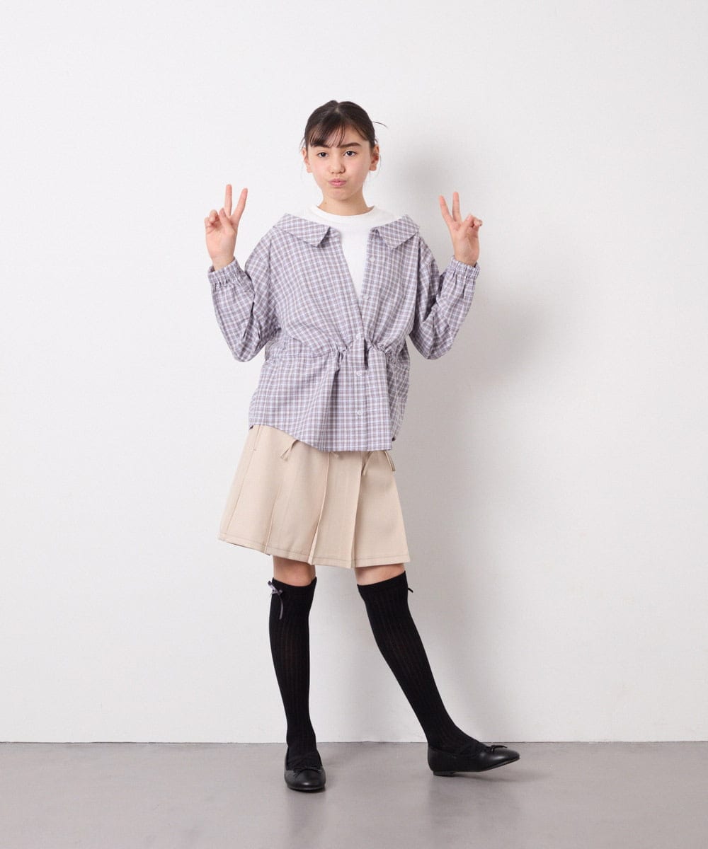 KJBED31039 a.v.v KIDS(アー・ヴェ・ヴェ) [130-160]スプリングチェックレイヤード風ブラウス グレー