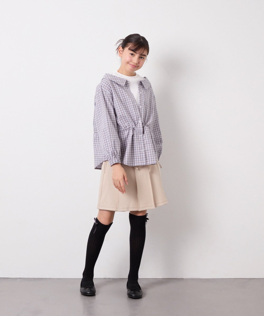 KJBED31039 a.v.v KIDS(アー・ヴェ・ヴェ) [130-160]スプリングチェックレイヤード風ブラウス グレー