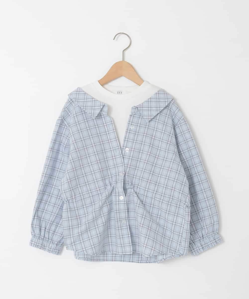 KJBED31039 a.v.v KIDS(アー・ヴェ・ヴェ) [130-160]スプリングチェックレイヤード風ブラウス ライトブルー