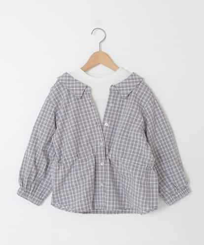 KJBED31039 a.v.v KIDS [130-160]スプリングチェックレイヤード風ブラウス