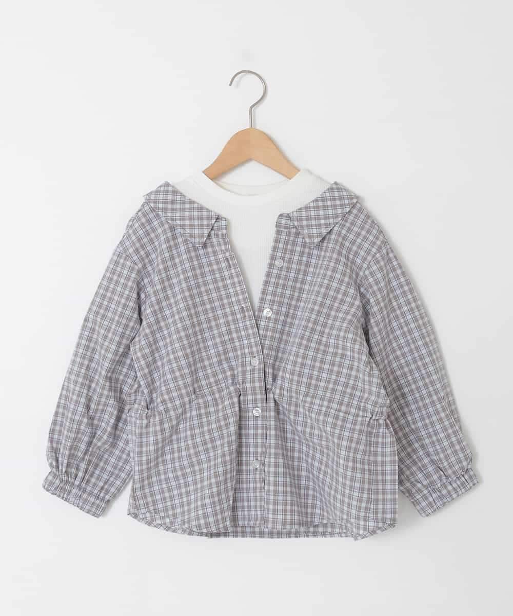 KJBED31039 a.v.v KIDS(アー・ヴェ・ヴェ) [130-160]スプリングチェックレイヤード風ブラウス グレー