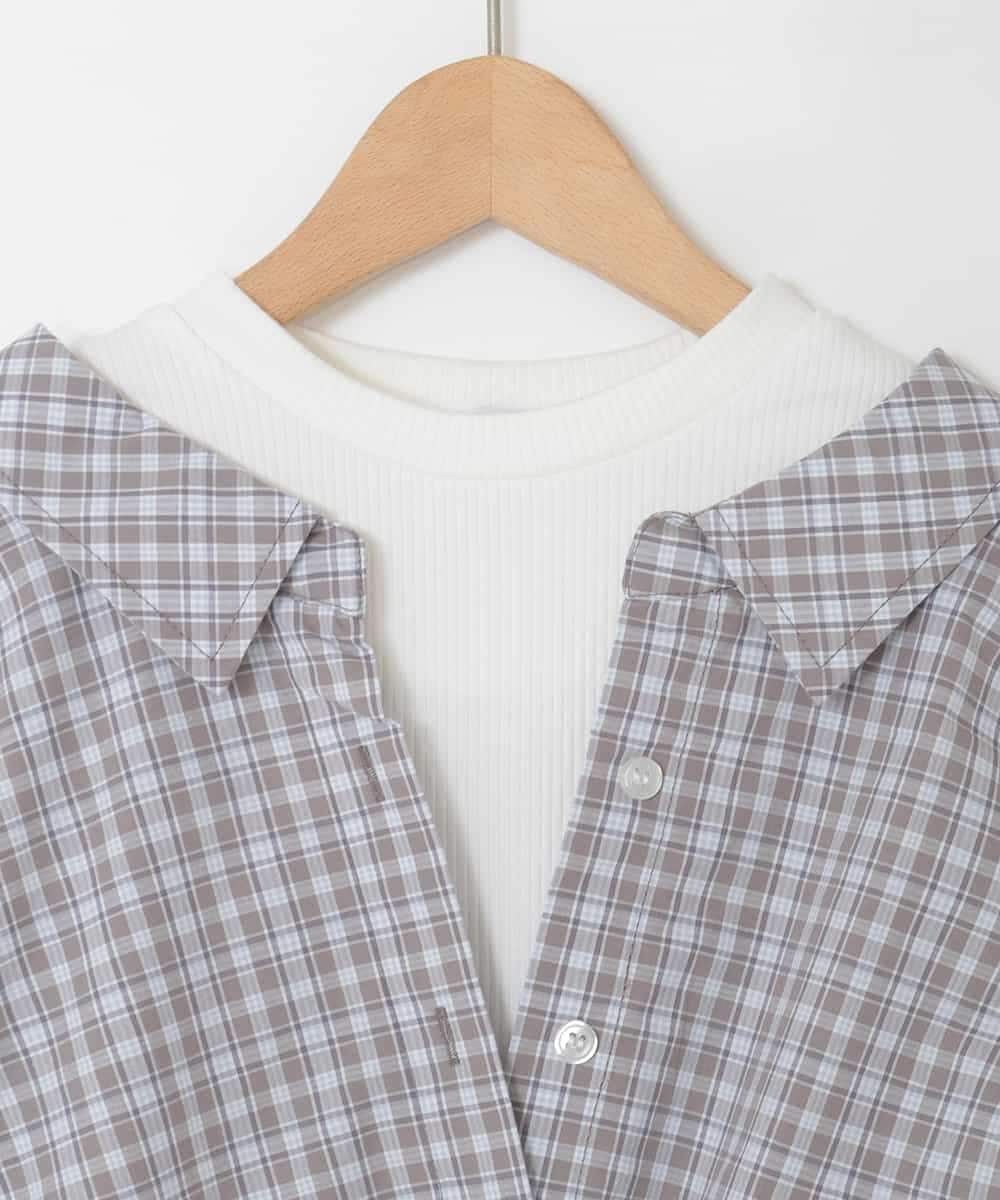 KJBED31039 a.v.v KIDS(アー・ヴェ・ヴェ) [130-160]スプリングチェックレイヤード風ブラウス グレー