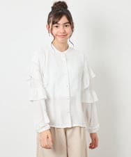 KJBED32039 a.v.v KIDS(アー・ヴェ・ヴェ) [130-160]袖フリルブラウス ホワイト