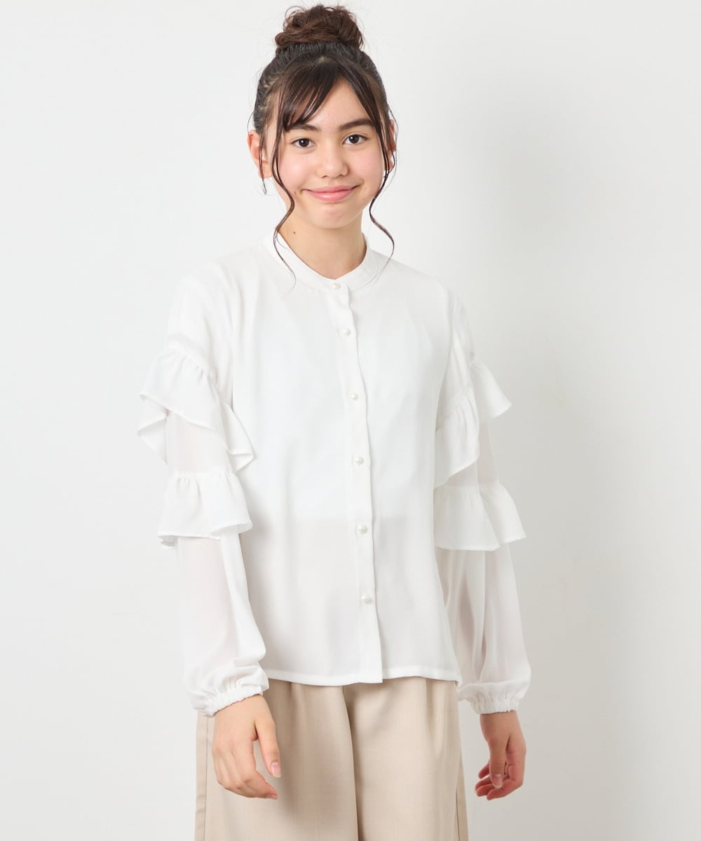 KJBED32039 a.v.v KIDS(アー・ヴェ・ヴェ) [130-160]袖フリルブラウス ホワイト