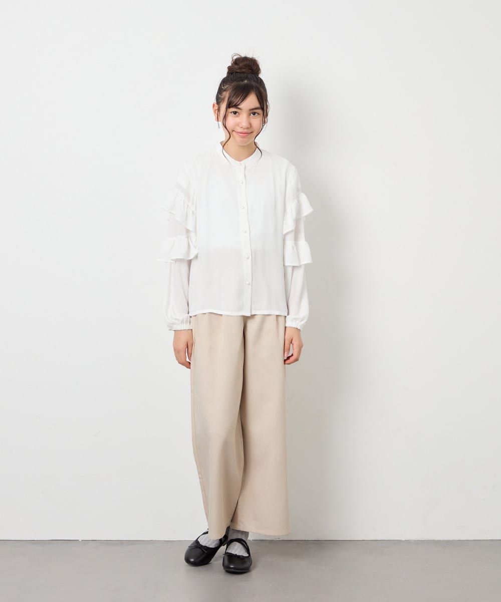 KJBED32039 a.v.v KIDS(アー・ヴェ・ヴェ) [130-160]袖フリルブラウス ホワイト