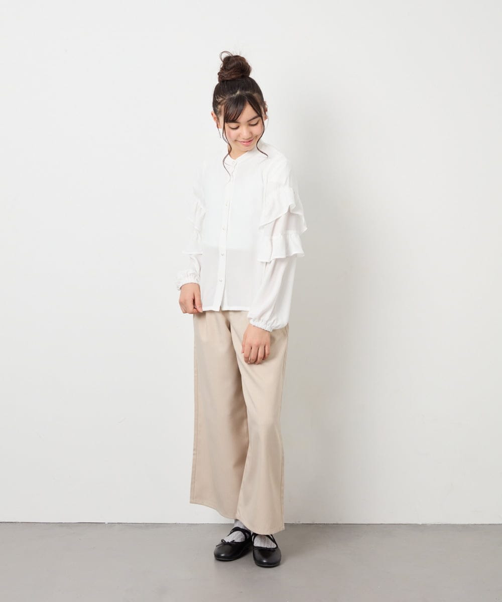 KJBED32039 a.v.v KIDS(アー・ヴェ・ヴェ) [130-160]袖フリルブラウス ホワイト