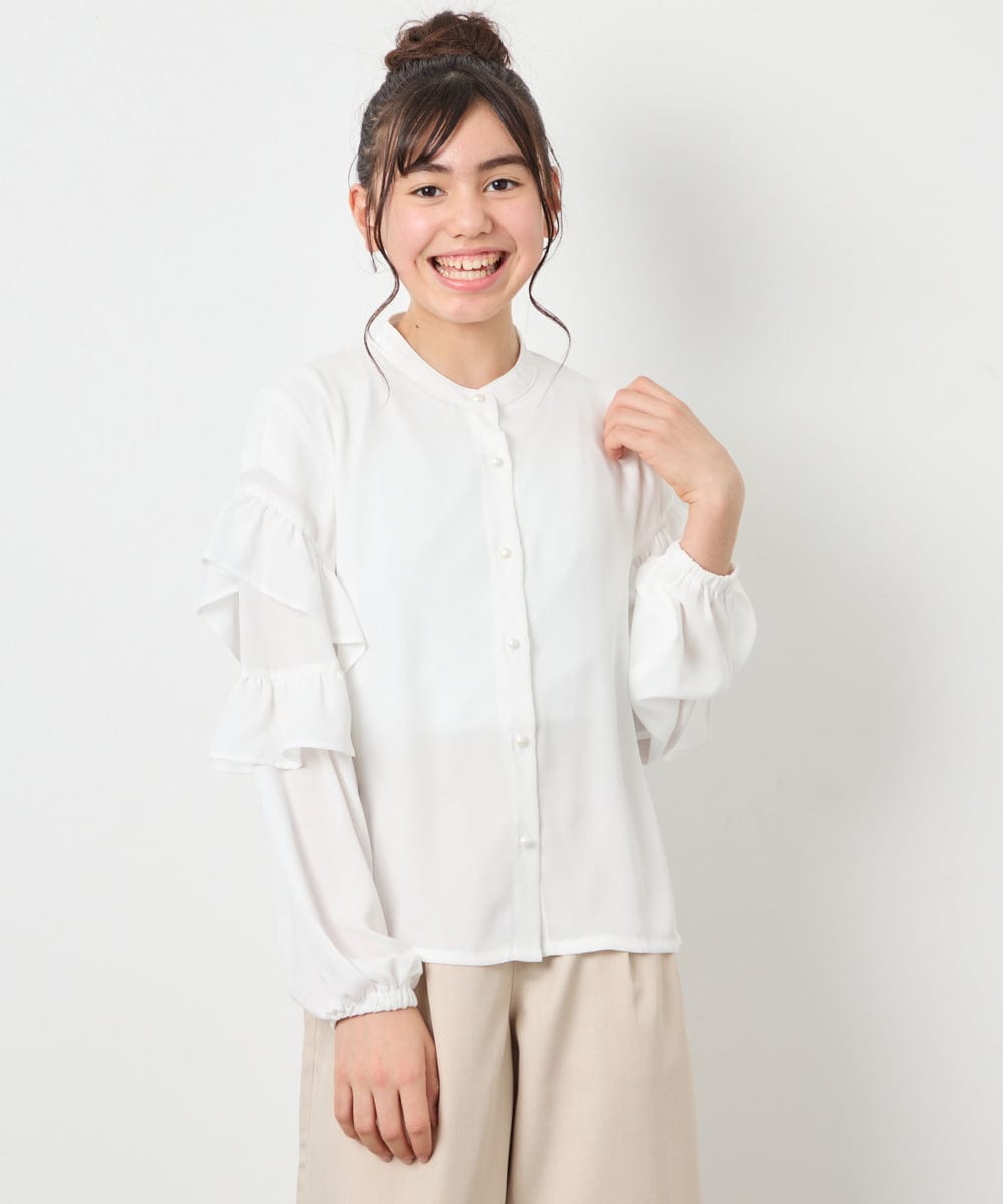 KJBED32039 a.v.v KIDS(アー・ヴェ・ヴェ) [130-160]袖フリルブラウス ホワイト