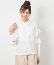 KJBED32039 a.v.v KIDS(アー・ヴェ・ヴェ) [130-160]袖フリルブラウス ホワイト