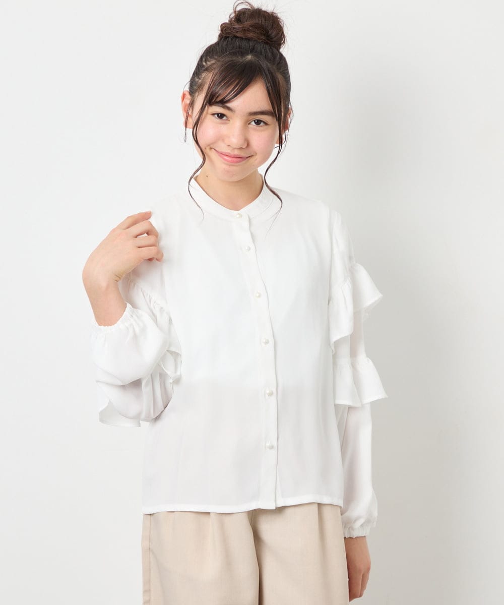 KJBED32039 a.v.v KIDS(アー・ヴェ・ヴェ) [130-160]袖フリルブラウス ホワイト