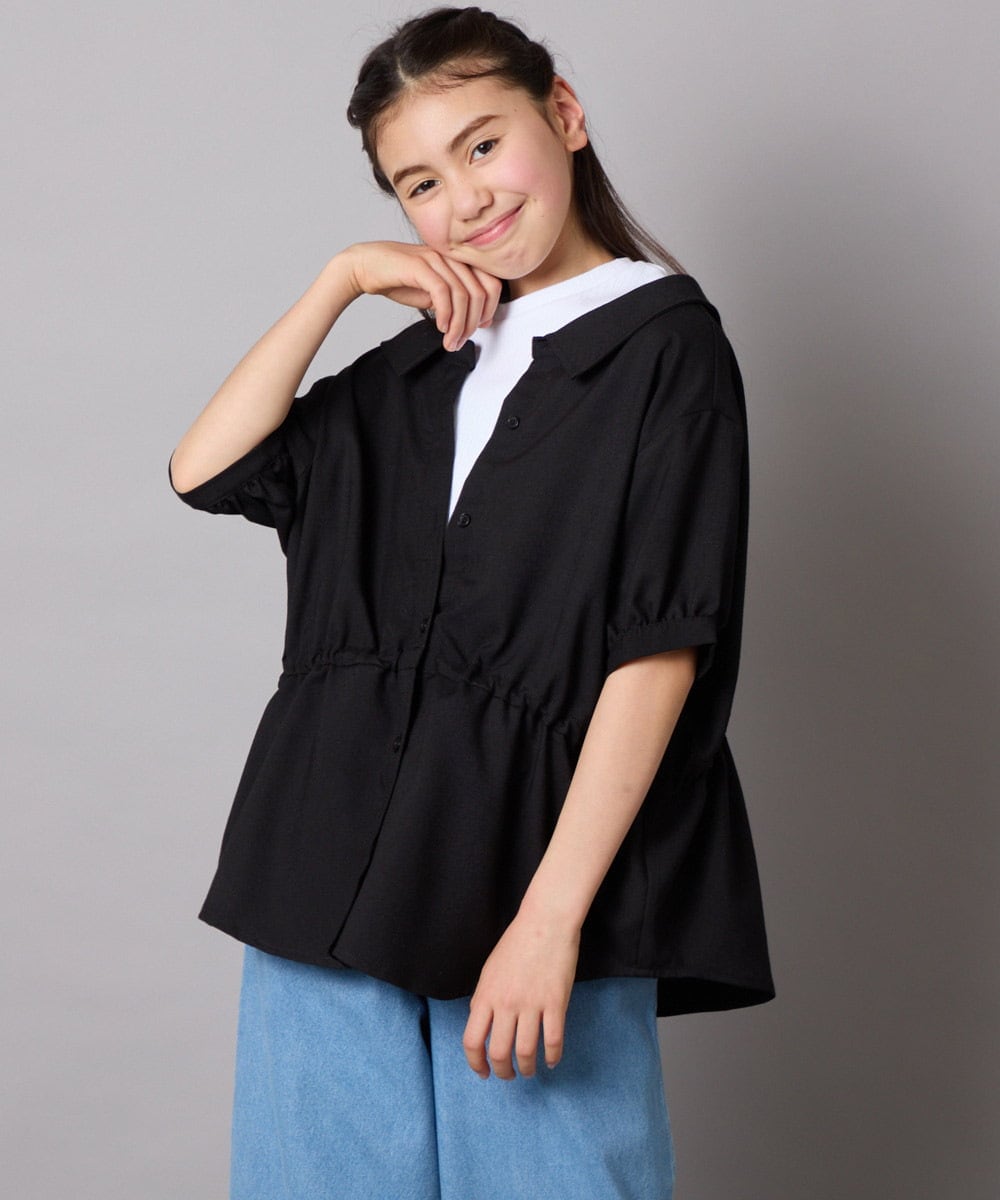 KJBFA03034 a.v.v KIDS(アー・ヴェ・ヴェ) [120-130]麻調レイヤード風ブラウス グリーン