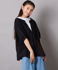 KJBFA03034 a.v.v KIDS(アー・ヴェ・ヴェ) [120-130]麻調レイヤード風ブラウス グリーン