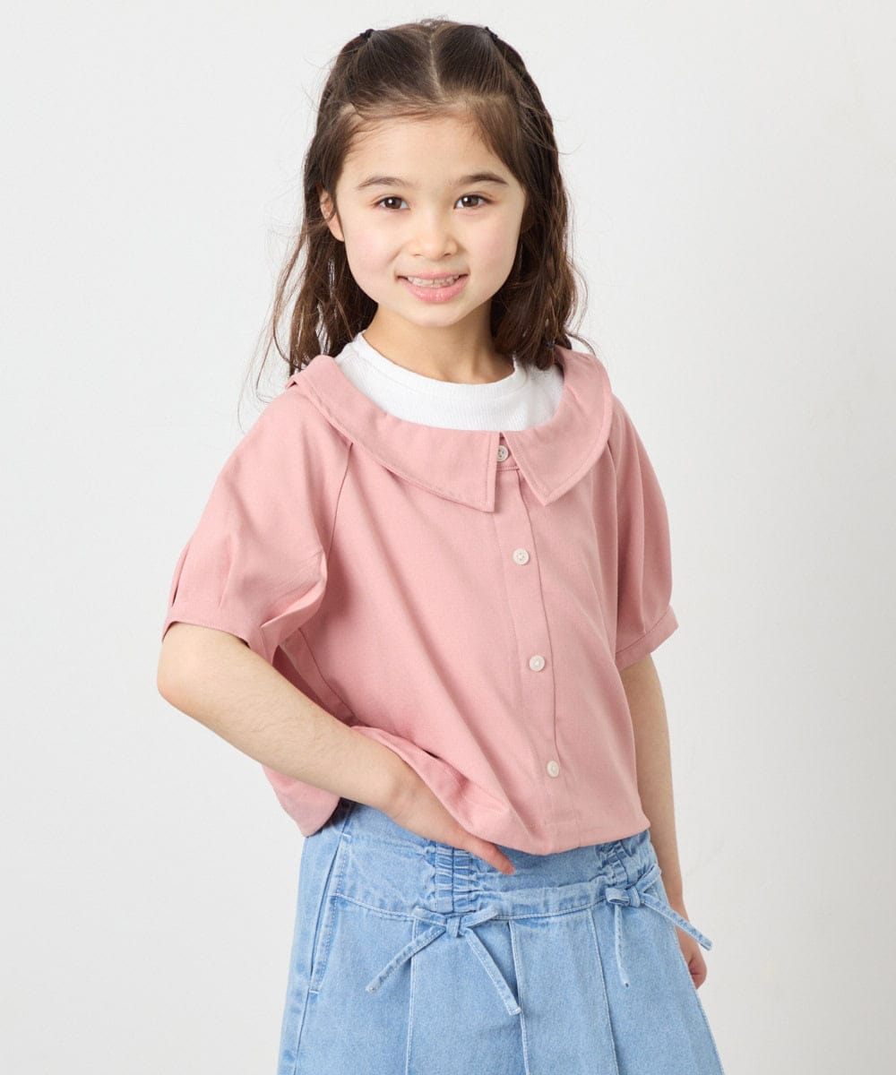 KJBFD40039 a.v.v KIDS(アー・ヴェ・ヴェ) [120-160]半袖レイヤード風シャツ ピンク