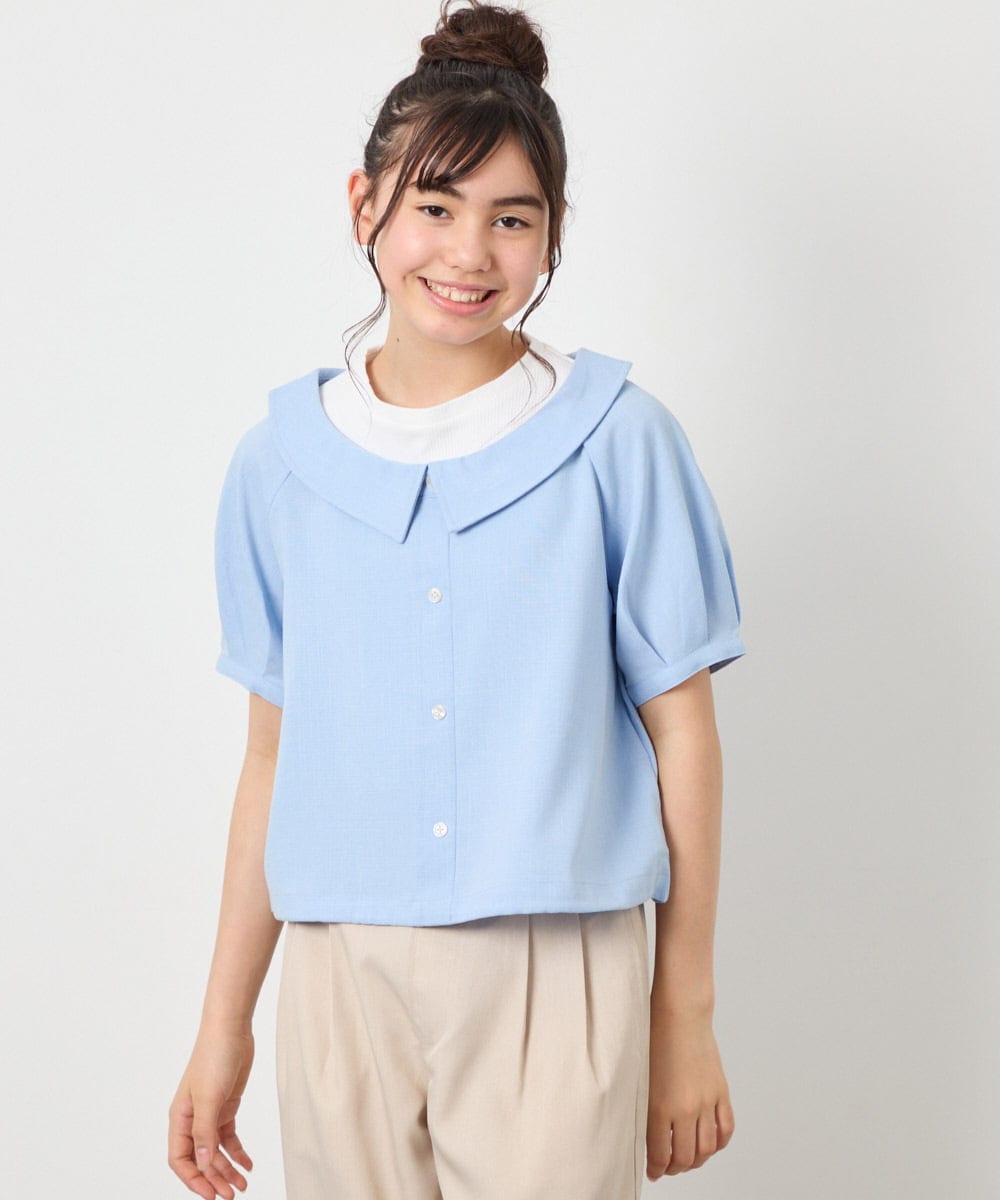 KJBFD40039 a.v.v KIDS(アー・ヴェ・ヴェ) [120-160]半袖レイヤード風シャツ ライトブルー