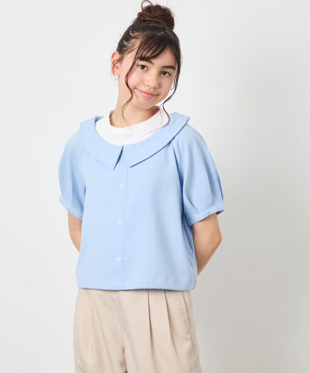 KJBFD40039 a.v.v KIDS(アー・ヴェ・ヴェ) [120-160]半袖レイヤード風シャツ ライトブルー