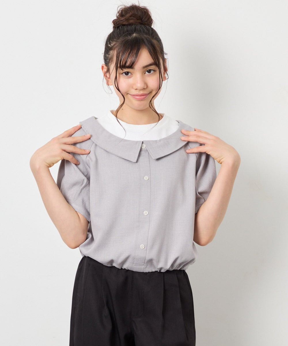 KJBFD40039 a.v.v KIDS(アー・ヴェ・ヴェ) [120-160]半袖レイヤード風シャツ ライトグレー