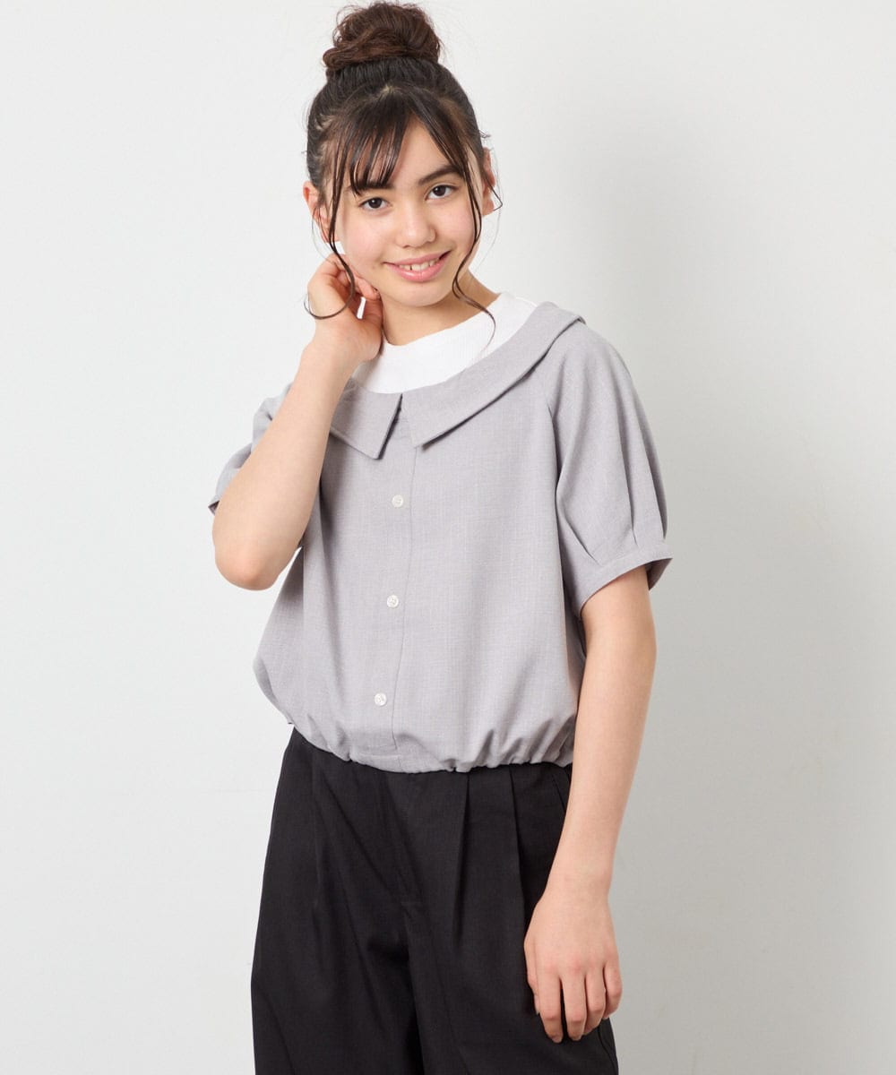 KJBFD40039 a.v.v KIDS(アー・ヴェ・ヴェ) [120-160]半袖レイヤード風シャツ ライトグレー