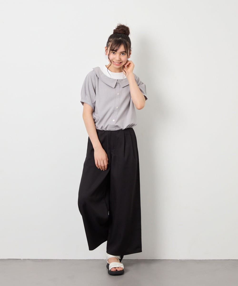 KJBFD40039 a.v.v KIDS(アー・ヴェ・ヴェ) [120-160]半袖レイヤード風シャツ ライトグレー