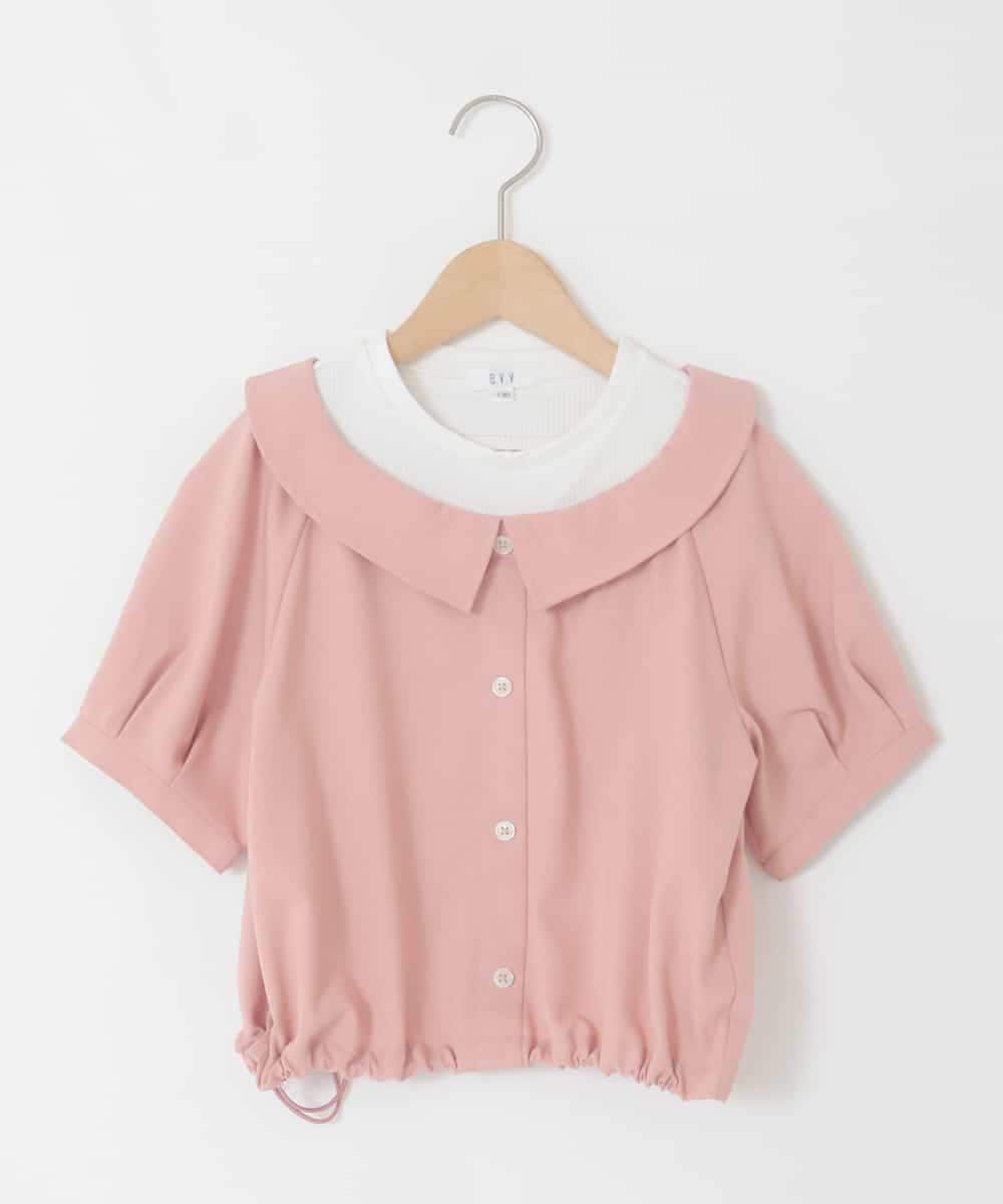 KJBFD40039 a.v.v KIDS(アー・ヴェ・ヴェ) [120-160]半袖レイヤード風シャツ ピンク