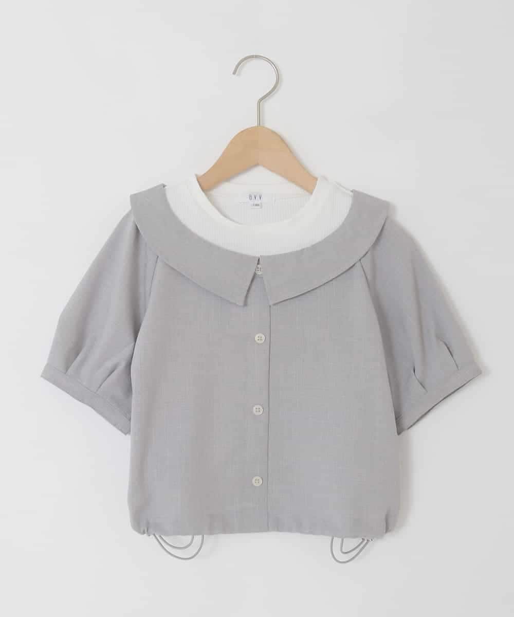 KJBFD40039 a.v.v KIDS(アー・ヴェ・ヴェ) [120-160]半袖レイヤード風シャツ ライトグレー