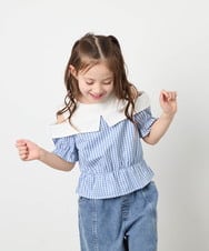 KJBFD55039 a.v.v KIDS(アー・ヴェ・ヴェ) [120-160]バイカラーチェックレイヤード風ブラウス ライトブルー