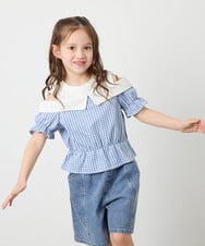 KJBFD55039 a.v.v KIDS(アー・ヴェ・ヴェ) [120-160]バイカラーチェックレイヤード風ブラウス ライトブルー