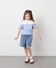 KJBFD55039 a.v.v KIDS(アー・ヴェ・ヴェ) [120-160]バイカラーチェックレイヤード風ブラウス ライトブルー