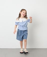 KJBFD55039 a.v.v KIDS(アー・ヴェ・ヴェ) [120-160]バイカラーチェックレイヤード風ブラウス ライトブルー