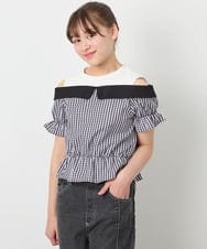 KJBFD55039 a.v.v KIDS(アー・ヴェ・ヴェ) [120-160]バイカラーチェックレイヤード風ブラウス ブラック