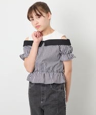 KJBFD55039 a.v.v KIDS(アー・ヴェ・ヴェ) [120-160]バイカラーチェックレイヤード風ブラウス ブラック