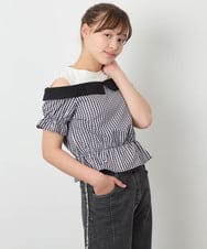 KJBFD55039 a.v.v KIDS(アー・ヴェ・ヴェ) [120-160]バイカラーチェックレイヤード風ブラウス ブラック