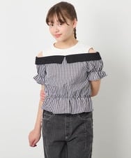 KJBFD55039 a.v.v KIDS(アー・ヴェ・ヴェ) [120-160]バイカラーチェックレイヤード風ブラウス ブラック