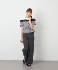 KJBFD55039 a.v.v KIDS(アー・ヴェ・ヴェ) [120-160]バイカラーチェックレイヤード風ブラウス ブラック