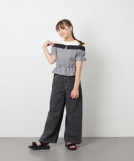 KJBFD55039 a.v.v KIDS(アー・ヴェ・ヴェ) [120-160]バイカラーチェックレイヤード風ブラウス ブラック