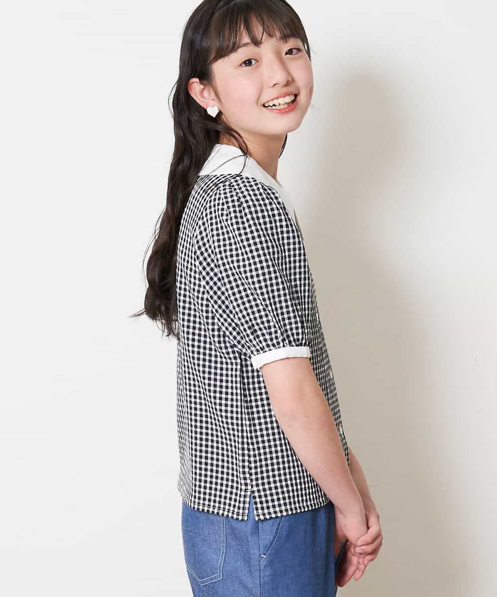KJBFM34024 a.v.v KIDS(アー・ヴェ・ヴェ) [100-130]【イージーケア・セットアップ対応】衿つきギンガムチェックブラウス[WEB限定サイズ] ライトグレー