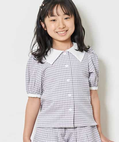 KJBFM34024  [100-130]【イージーケア・セットアップ対応】衿つきギンガムチェックブラウス[WEB限定サイズ]