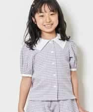 KJBFM34024 a.v.v KIDS(アー・ヴェ・ヴェ) [100-130]【イージーケア・セットアップ対応】衿つきギンガムチェックブラウス[WEB限定サイズ] ライトグレー